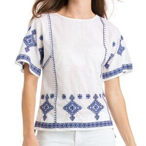 Vineyard Vines Embroidered Tassel Top White and Blue Size Small